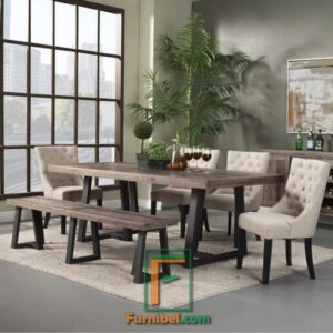 Set Meja Makan Minimalis Tebal Kaki Segitiga U