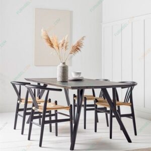 Set Meja Makan Minimalis Hitam Kayu Jati 4 Kursi