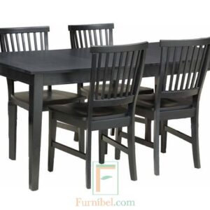 Set Meja Makan Minimalis Finishing Hitam Kayu Solid