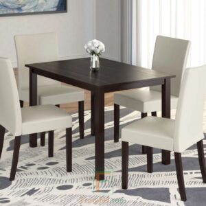 Set Meja Makan Minimalis Kayu Jati Kursi Jok Putih