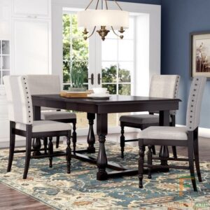 Set Meja Makan Kaki Bubutan Kursi Jok Hitam Klasik