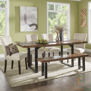 Set Meja Makan Solid Tanpa Sambungan Kursi Jok + Bangku