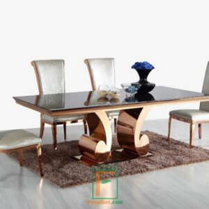 Meja Makan Stainless Emas Tembaga 6 Koma