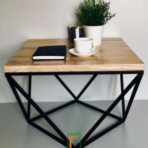 Meja Kopi Kaki Besi Hitam Top Kayu Modern Mewah