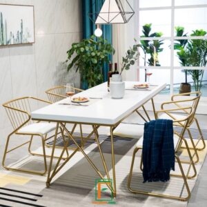 Kaki Meja Makan Stainless Emas Pipa Desain Simpel Mewah