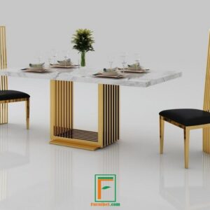 Kaki Meja Makan Stainless Gold U Kotak Garis Lurus Jari Jari
