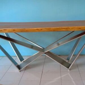 Kaki Meja Makan Stainless Pita Besar Plat Full