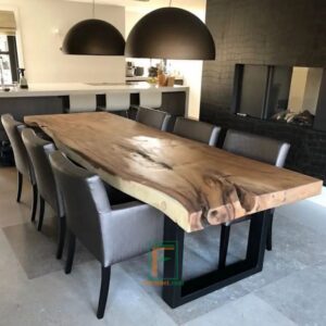 Set Meja Makan Top Table Kayu Tebal Besar 6 Kursi Jok Busa