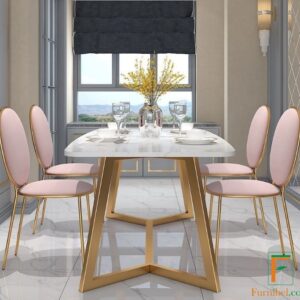 Kaki Meja Makan Stainless Emas Huruf V Kanan Kiri