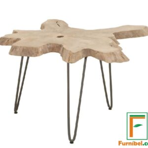 Meja Kopi Bahan Akar Kayu Kaki V Besi