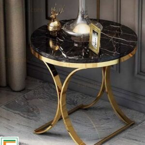 Meja Kopi Stainless Silver Marmer Hitam