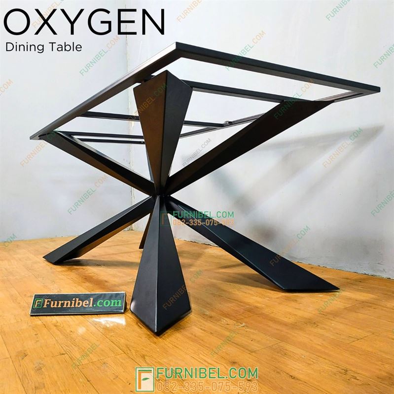 Meja Makan Marmer Besi Silang Modern