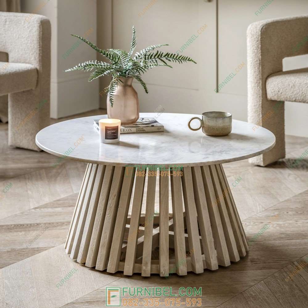 Center Table Bundar Kayu Jati Solid Jeruji Jari Jari - Gambar 2