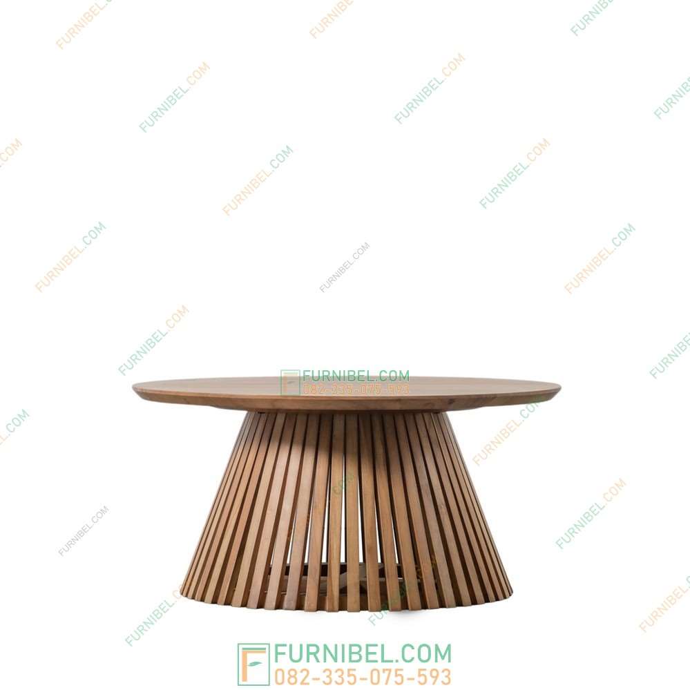 Center Table Bundar Kayu Jati Solid Jeruji Jari Jari - Gambar 3