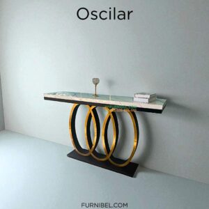 Meja Konsul Stainless Besi Hitam Kombinasi Gold 3 Lingkaran