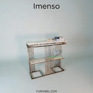 Meja Konsul 2 Tingkat Stainless Mirror Marmer Putih