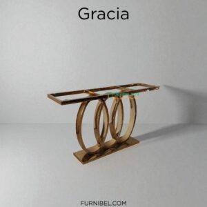 Meja Konsul Stainless Rose Gold 3 Lingkaran Audi Oval