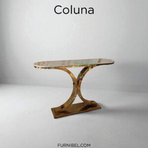 Meja Foyer Marmer Oval Mewah Stainless Rose Gold