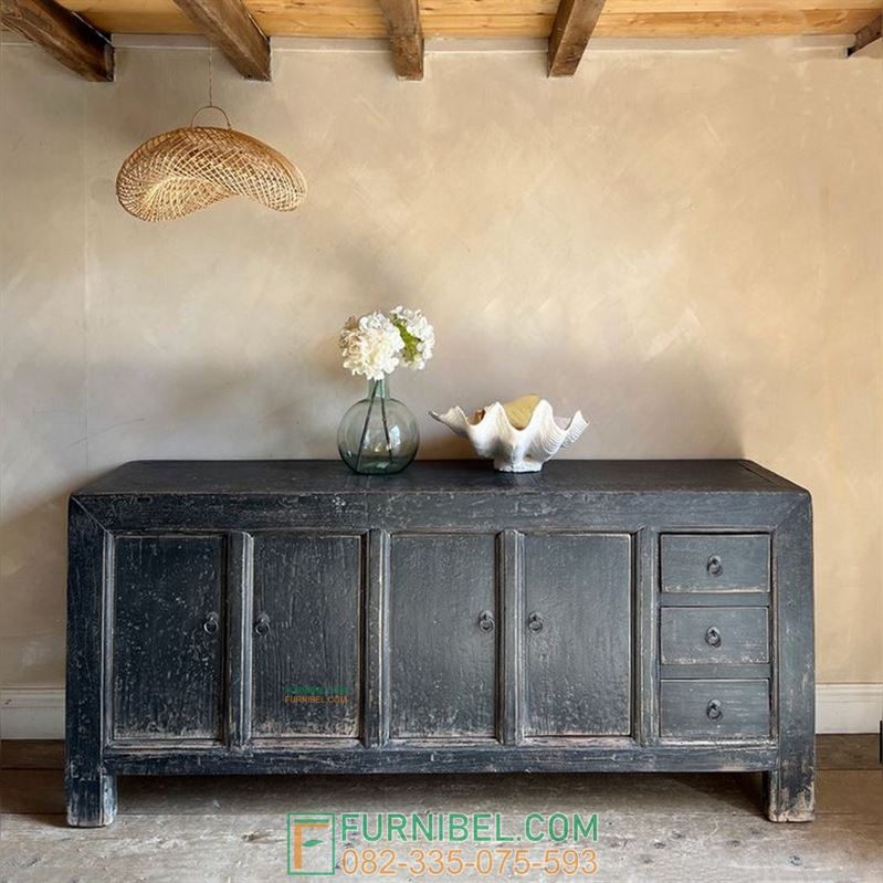 Bufet Kayu Jati Hitam Finishing Bekas Gores Lecet