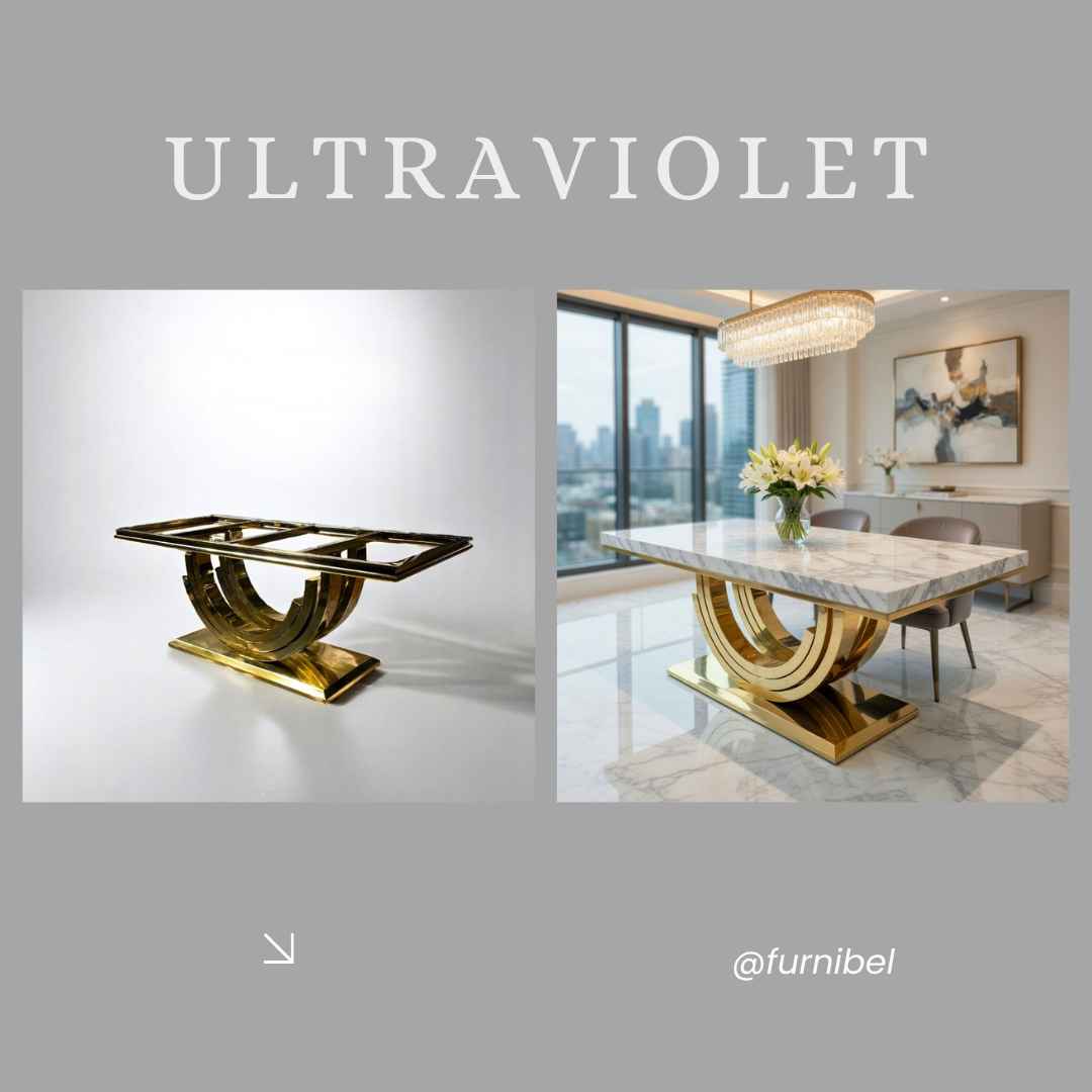 Custom Meja Makan Marmer Putih Stainless Modern Mewah